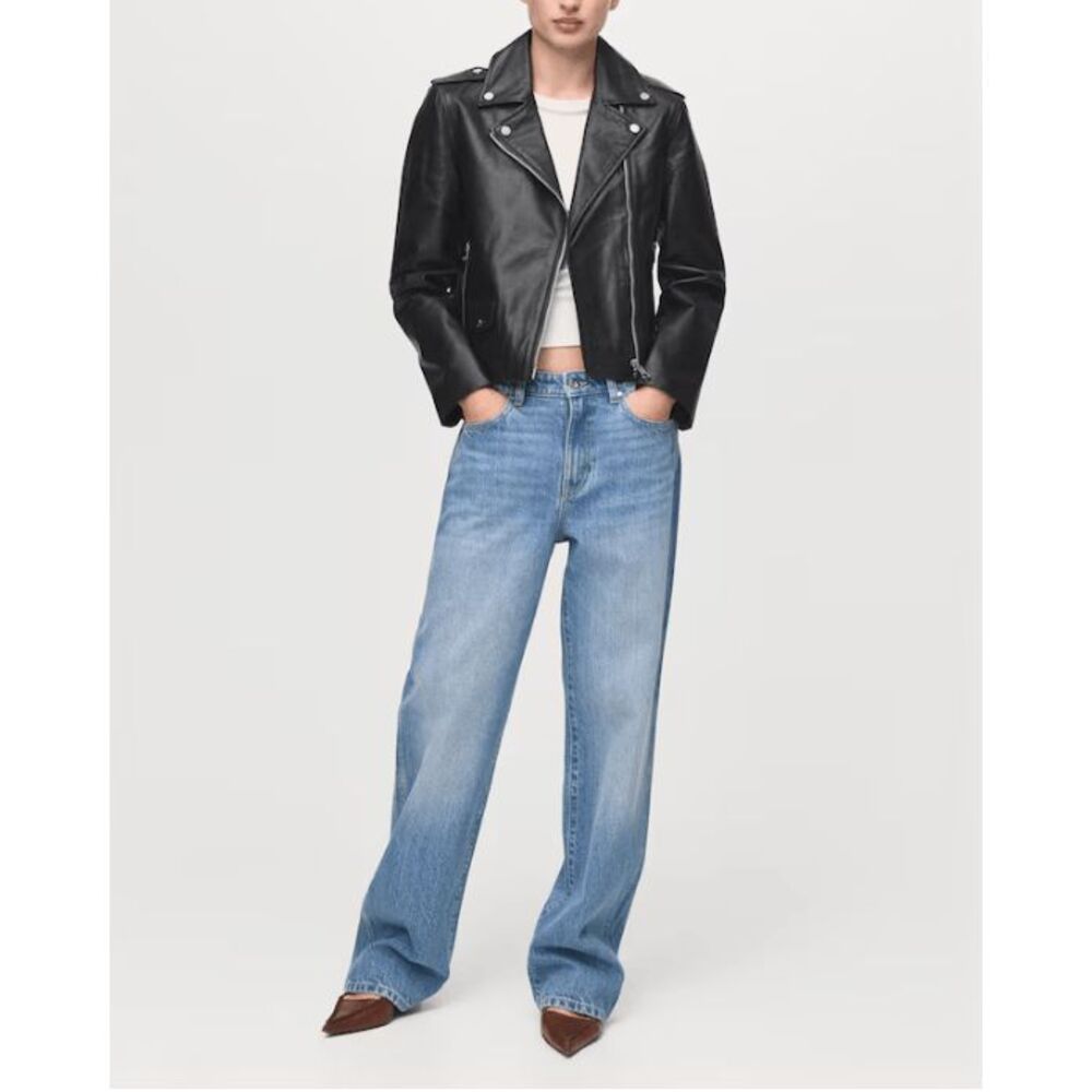 Mango Black Leather Biker Jacket